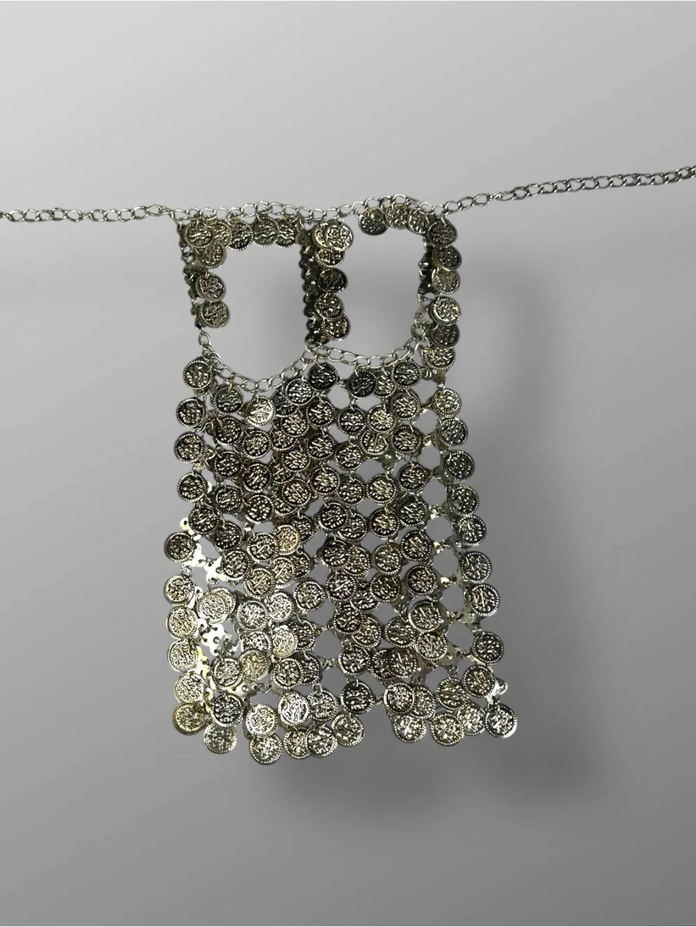 Egyptian Style Silver Chain Face Veil Tribal Belly Dance Festival Mask